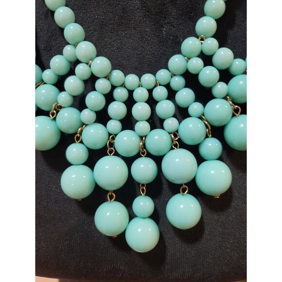 Women's Turquoise Beaded Statement Necklace With Gold Chain Lobster Clasp - Picture 3 of 6